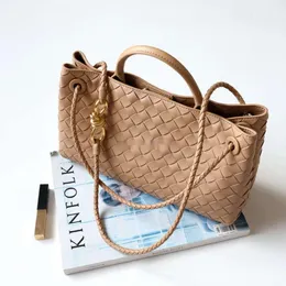 Lady Bags Bottegs Venetass Bag High Quality Cowhide West/East Andiamo Totes New Tote Metal Rope Buckle Woven Womens Leather One Shoulder Ha I164