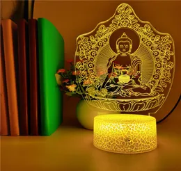 USB Desk Lamp 3D Acrylic Night Sensor Light ledde Lord Budda Figure Nightlight Atmosphere Decoration Sincere gåva för Buddhist8828008