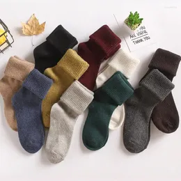 Women Socks Winter Cotton Solid Color Wool Thicken Warm Long Thermal Snow Fluffy Middle Tube