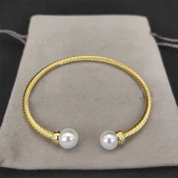 Vintage dy designer bracelet jewelryluxury popular cuff mens bracelet cable wire pearl head bangles mothers gift free jewelry shipping high polished zh157 E4