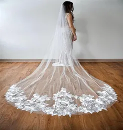 Gelin perdeleri 3 m tarakla beyaz fildişi dantel aplikler düğün perdesi aksesuarları vail velos de novia9013283