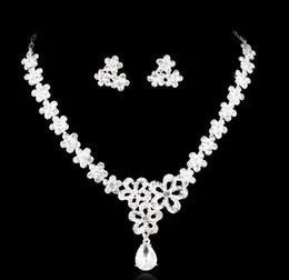 Halsband och örhänge kristall brud smycken silver pläterad halsband diamantörhängen bröllop smyckesuppsättningar för brud brudtärnor w6982017