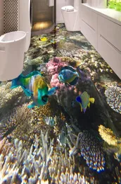 Wodoodporna tapeta podłogowa 3D do łazienki koralowca tropikalna ryba 3D malarstwo podłogowe samozwańczy tapeta 4512997