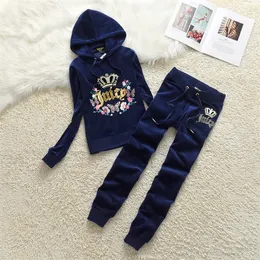 2024 Spring och Autumn Velvet Sportswear Juicy Tracksuit Casual Set Women's Long Sleeve Sweatshirt and Pencil Pants Two Piece Set