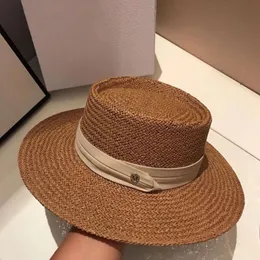 Wide Brim Hats 2024 new Bucket Hats Wide Brim Hats Handmade Straw Beach Hat For Women Summer Holiday Panama Cap Fashion Concave Flat Sun Protection Visor