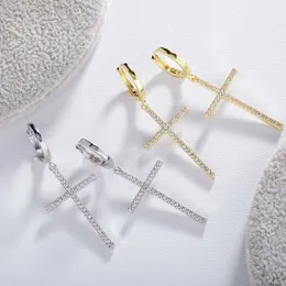 Mode Ohrringe Schmuck Hip Hop Luxus Vergoldet Diamant Kreuz Hoop Frauen Cz Ankh Tropfen Ohrring