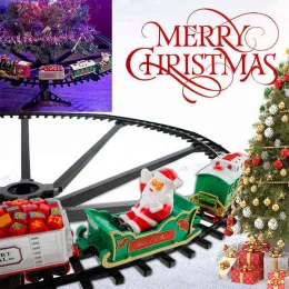 Julelektrisk järnvägsbiltåg Toys Christmas Tree Decoration Train Track Frame Railway Car with Soundlight Christmas Gifts H1112 LL