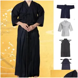 Roupas étnicas Kendo Uniformes Artes Marciais Aikido Hapkido Terno Homens Mulheres Hakama Uniforme Taekwondo Drop Delivery Dhrui