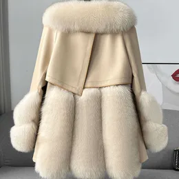 Haining 2024 New Fox Fur Grass Coat Women 's Mid Length and Young Integrated Down Jacket 194055