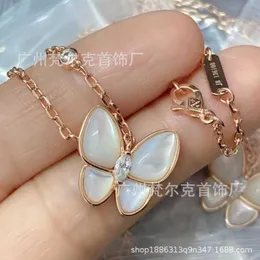 Designer Necklace VanCF Necklace Luxury Diamond Agate 18k Gold New White Fritillaria Butterfly Necklace Light Luxury Elegant and Elegant pendant chain