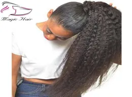 Кудрявые прямые бразильские человеческие волосы, заколка для хвоста на шнурке, наращивание волос, натуральный цвет, Remy Puff Ponytail Products Evermagi2360635