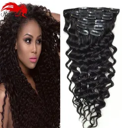 Hannah Produkt Lockige Clip-in-Haarverlängerungen, natürliches Haar, Afroamerikaner, Clip-in-Echthaarverlängerungen, 120 g, 7-teiliges Set Clip-Ins7305262