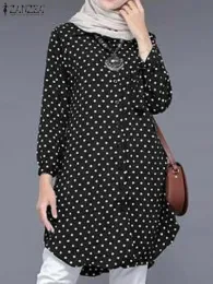 Tops Zanzea Fashion Polka Dots Stampato Muslim Bloge Woman Wasleve Oneck Tops Bohémien Casual Holiday Shirt Blusas eleganti