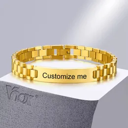Vnox Gold Tone Stainless Steel Mens ID Bracelets Free Engraving Laser Name Date Customize Gift 240227