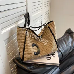 24ss saco de palha designer saco de praia luxo sacola crochê clássico bolsas de compras mulheres palin com letras cline bolsa grande capacidade senhoras sac