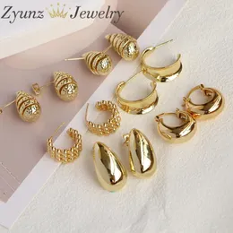 5 par vintage guldpläterade släta metallörhängen för kvinnor glansiga glansiga vattendrop geometriska örhängen uttalande smycken parti 240306