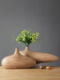 Modern Line Stripe Resin Vase Flower Arrangement Dried Flower Imitation Wood Vase Bookcase Desktop Decoration Crafts Furnishings 240304