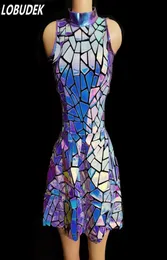 أرجوانية زرقاء ليزر المرآة الترتر بلا أكمام فستان قصير مرحلة ارتداء النساء راقصة راقصة بار ملهى نادي عيد ميلاد عرض زي 6555296