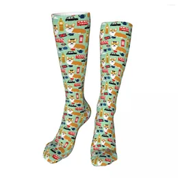 Men's Socks Cartoon Cokie And Bus Novelty Ankle Unisex Mid-Calf Thick Knit Soft Casual