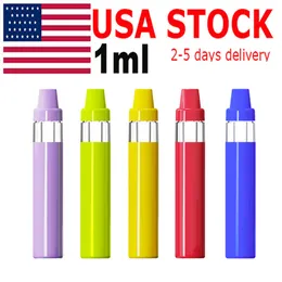 USA STOCK 1ml Penna Vape usa e getta Pod per sigaretta elettronica Vaporizzatore a olio denso Stemless Postless Bobina in ceramica Vuota Batteria ricaricabile 400mah 5 colori Penne rotonde a scatto