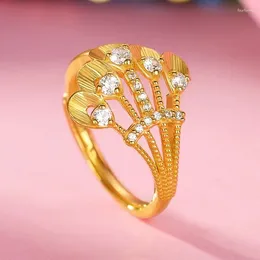 Küme Yüzükleri Orijinal 14 K Altın Renkli Phoenix Tail Living Halkası Ayarlanabilir Düğün Nişan Saf İnce Mücevher Hediyeleri