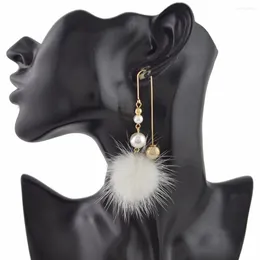 Dangle Earrings Idealway 5 Colors Women Unique Soft Fur Ball Pom Long Drop Ear Jewelry Bridal Pearl Earring Bijoux