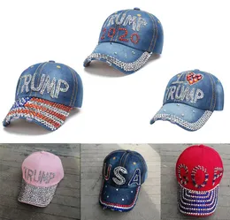 Donald Trump 2020 Hat Denim Diamond President Caps Baseball Hats قابلة للتعديل snapback نساء الرجال في الهواء الطلق قبعة رياضية للارتداء العادي 3751915