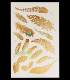 Whole1PC Flash Metallic Waterproof Tattoo Gold Silver Women Fashion Henna YS51 Peacock Feather Design Temporary Tattoo Stick7192927