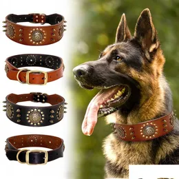 Collari per cani guinzaglio Collaio per cani in pelle durevole Collar cool a spillo per animali da pet cognani regolabili per medio Pitbl di grandi dimensioni K9 L XL Y20051 DHZTM