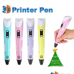 3D Drawing Pen الجيل الثاني من الطابعة ثلاثية الأبعاد Pen DIY 3 حزم PLA Filament Arts Ding هدية إبداعية للأطفال تصميم USB Charge W DH8KP