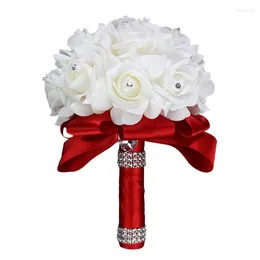 Decorative Flowers ABABA Ramos De Boda Artificiales Hechos A Mano Rosas Espuma Flores Con Cintas Suaves Diamante Para