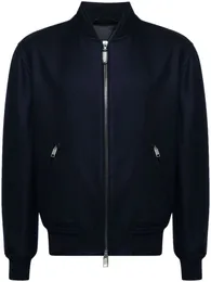 Designer men kurtka Brioni Blue Zip-up wełniana kurtka bombowca sprężyna odzież odzieżowa swobodne ubrania długie rękawie kurtki na szyję lapowe topy