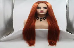 Aohai laranja peruca dianteira do laço sintético perucas longas para mulheres resistente ao calor fibra cosplay perucas grossas cabelo completo replacements5180202