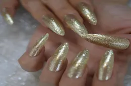 Накладные ногти Удлиненные золотые блестящие накладные ногти для дизайнерского салона, акриловая палочка для острого маникюра, ногти9837412