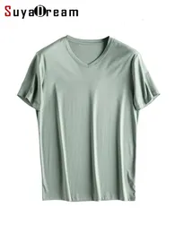 SuyaDream Мужская однотонная футболка из смеси хлопка и шелка, однотонная, с круглым вырезом, удобные футболки с короткими рукавами, летний простой шикарный топ, белый, черный 240227