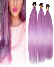 Black and Light Purple Ombre Virgin Brazilian Human Hair Weave Bundles 3Pcs Silky Straight 1BPurple Ombre Human Hair Weft Extens9969294