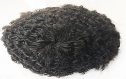 Parrucchino da uomo riccio afro ondulato da 10 mm Parrucchino completo per capelli umani in PU per uomini neri Sistema di sostituzione Capelli ricci profondi Remy Parrucca da uomo in pizzo2228096