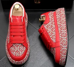 Women Red Men Designer Printed Hip-hop Shoes Street Dance Party Dress Shoes Sneaker Thick Bottom Height Increasing Flats 8523