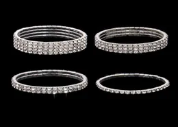 Ship Cheap 3 Row Stretch Bangle Silver Rhinestones Cute Prom Homecoming Wedding Party Evening Jewelry Bracelet Bridal Accesso3437957