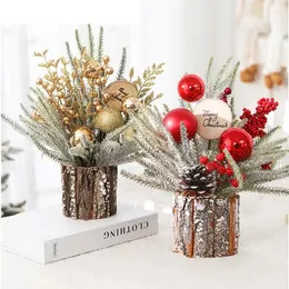 Weihnachtsdekoration, 37 cm, Mini-Baum, Kugel, Kiefernnadel, Nuss, dekorative, handgefertigte Tischdekoration für den Schreibtisch