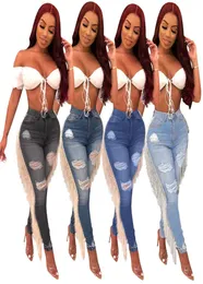 Jeans da donna con nappa con foro strappato Comfort di alta qualità aderente Vita alta Pantaloni estivi autunno Slim Skinny Stretch Popolare Plus Size Ca4108311