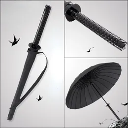 Kreativer japanischer Samurai-Regenschirm, abnehmbarer Griff, automatischer langer Griff, schwarz, regenfest, Ninja-ähnliche Schwert-Katana-Regenschirme 240301