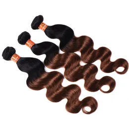 Yeni stil Brezilya ombre vücut dalgası insan saç demetleri renkli 1b30 brezilya ombre auburn kahverengi bakire saç örgüleri9339592