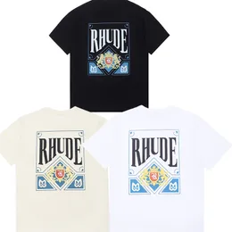Rhude DesignerTシャツは古い丸い首短袖綿ティーヒップハップトリートウェアRhudes特大トップ2024ファッションスタイルショートパンツスリーブTシャツ