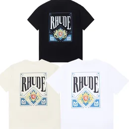 Rhude Tasarımcı Tshirts Eski Yuvarlak Boyun Kısa Kollu Pamuklu Tees Kalça Hap Treetwear Rhudes Büyük Boy Üstleri 2024 Moda Stili Şortlu Tişörtler T-Shirt