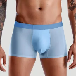 Unterhosen Männer Höschen Traceless Ultradünne Mesh U Konvex Patchwork Leichte Unterwäsche Glatte Eis Seide Boxer Innen Tragen Kleidung