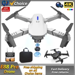 DRONES 2024 E88PRO RC DRONE 4K Professional Edition utrustad med 1080p vidvinkel Högupplöst kamera Fällbar helikopter WiFi FPV High Holding Gift Toy Q240308