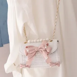 Mbti Lolita Bow Lace Torka na ramiona dla dziewczyny Pearl JK Kawaii Trend Tourse Japan Style Gentle Designer Crossbody Bag 240228