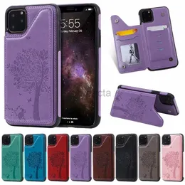 Capas de telefone celular Capas à prova de choque para iPhone 13 12 11 Pro X XR XS Max 7 8 Plus Cat Tree Embossing PU Couro Kickstand Capa protetora Slots de cartão 240304