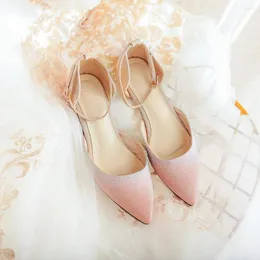 ドレスシューズNovel2024 Baotou Fairy Net Red Flat Bottom One Line Bule Sandals Bridal Wedding Women Crystal